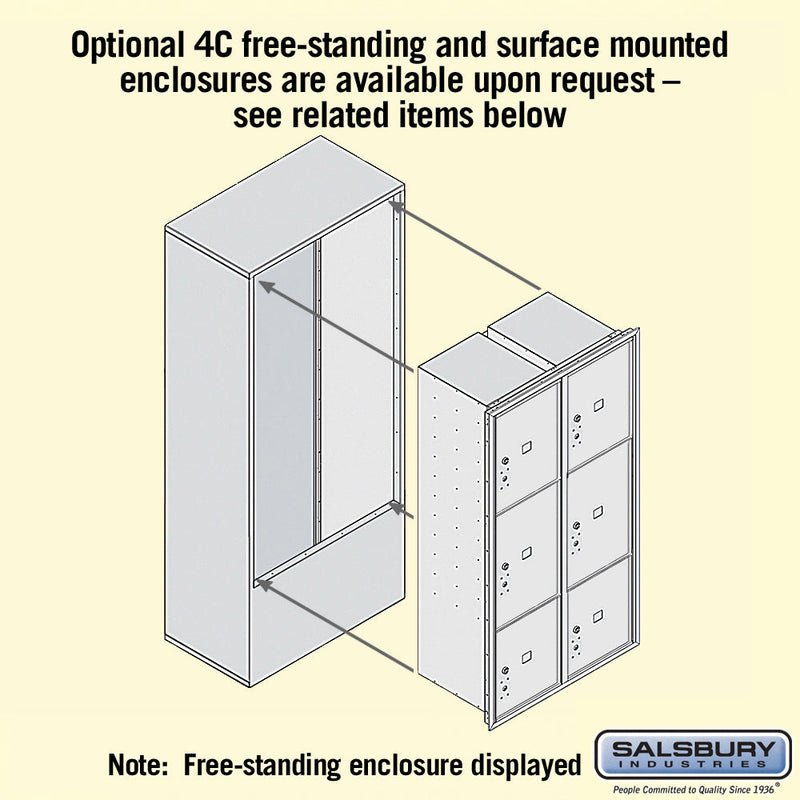 Maximum Height Recessed Mounted 4C Horizontal Parcel Locker with 6 Parcel Lockers with Private Access - Front Loading