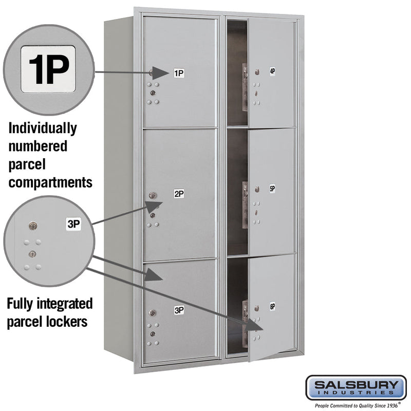 Maximum Height Recessed Mounted 4C Horizontal Parcel Locker with 6 Parcel Lockers with USPS Access - Front Loading
