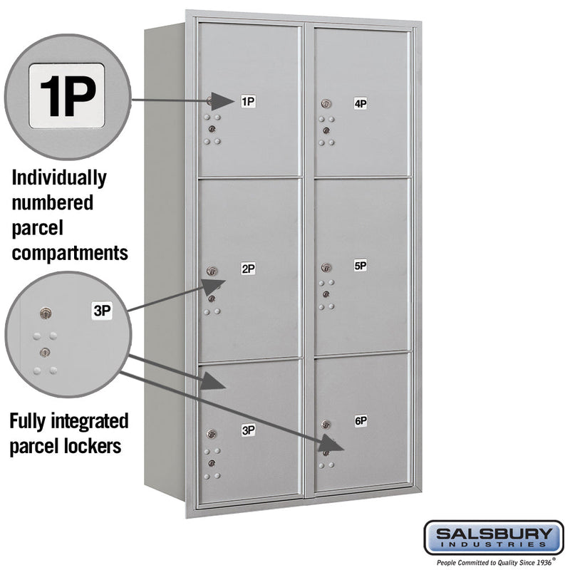 Maximum Height Recessed Mounted 4C Horizontal Parcel Locker with 6 Parcel Lockers with Private Access - Rear Loading