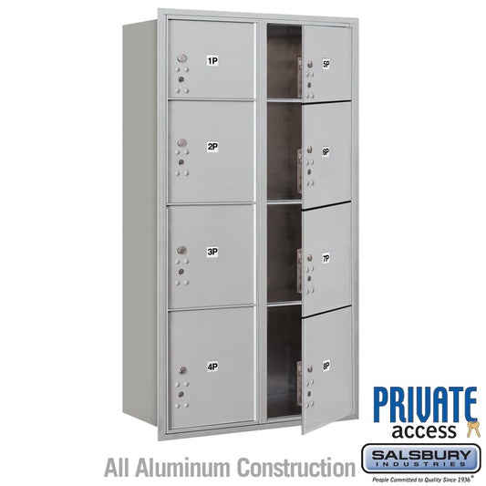 Salsbury Maximum Height Recessed Mounted 4C Horizontal Parcel Locker with 8 Parcel Lockers with Private Access - Front Loading