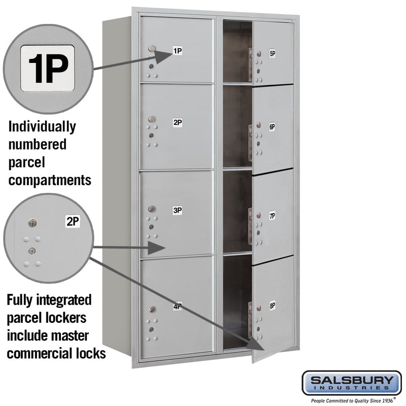 Salsbury Maximum Height Recessed Mounted 4C Horizontal Parcel Locker with 8 Parcel Lockers with Private Access - Front Loading
