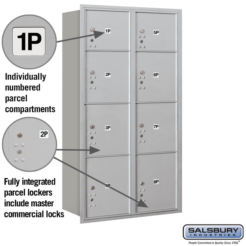 Salsbury Maximum Height Recessed Mounted 4C Horizontal Parcel Locker with 8 Parcel Lockers with Private Access - Rear Loading