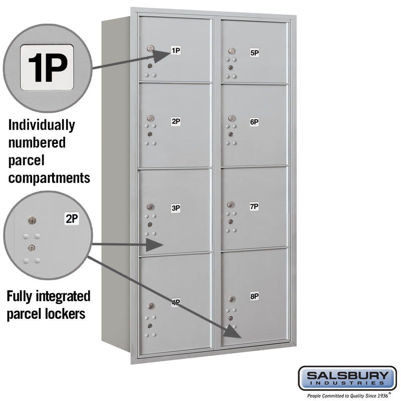 Salsbury Maximum Height Recessed Mounted 4C Horizontal Parcel Locker with 8 Parcel Lockers with USPS Access - Rear Loading