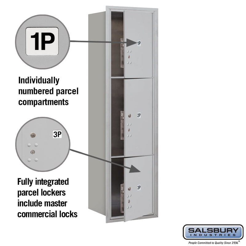 Salsbury Maximum Height Recessed Mounted 4C Horizontal Parcel Locker with 3 Parcel Lockers with Private Access - Front Loading