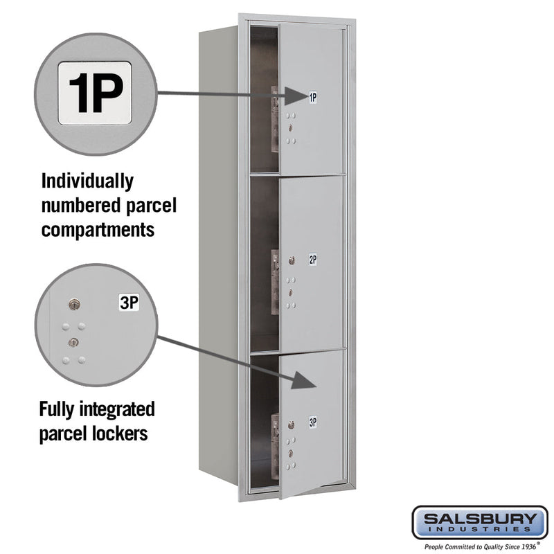 Salsbury Maximum Height Recessed Mounted 4C Horizontal Parcel Locker with 3 Parcel Lockers with USPS Access - Front Loading