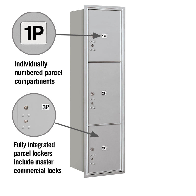 Salsbury Maximum Height Recessed Mounted 4C Horizontal Parcel Locker with 3 Parcel Lockers with Private Access - Rear Loading