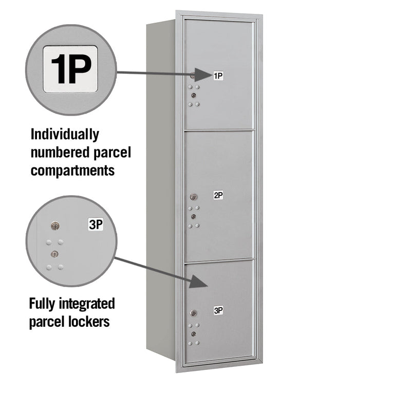 Salsbury Maximum Height Recessed Mounted 4C Horizontal Parcel Locker with 3 Parcel Lockers with USPS Access - Rear Loading