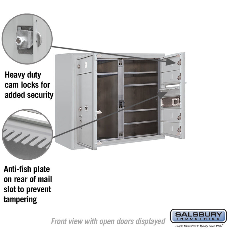 Salsbury 6 Door High Surface Mounted 4C Horizontal Mailbox with 5 Doors and 1 Parcel Locker with USPS Access