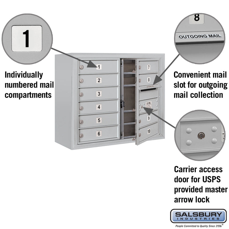 Salsbury 6 Door High Surface Mounted 4C Horizontal Mailbox with 10 Doors with USPS Access