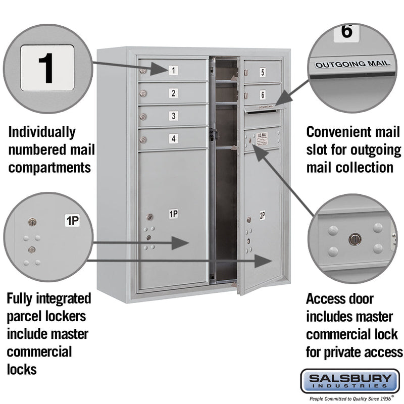 Salsbury 10 Door High Surface Mounted 4C Horizontal Mailbox with 6 Doors and 2 Parcel Lockers with Private Access