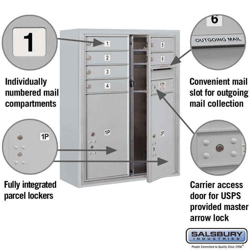 Salsbury 10 Door High Surface Mounted 4C Horizontal Mailbox with 6 Doors and 2 Parcel Lockers with USPS Access