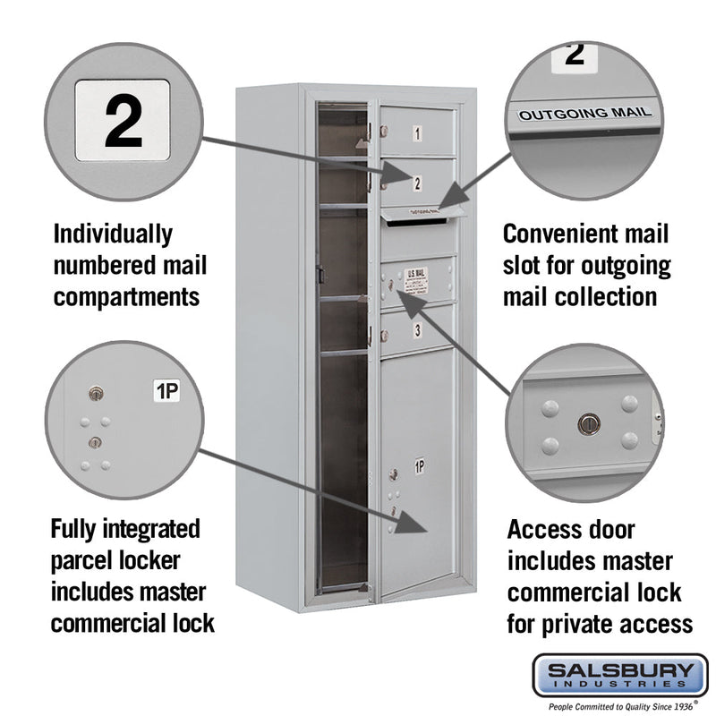 Salsbury 10 Door High Surface Mounted 4C Horizontal Mailbox with 3 Doors and 1 Parcel Locker with Private Access