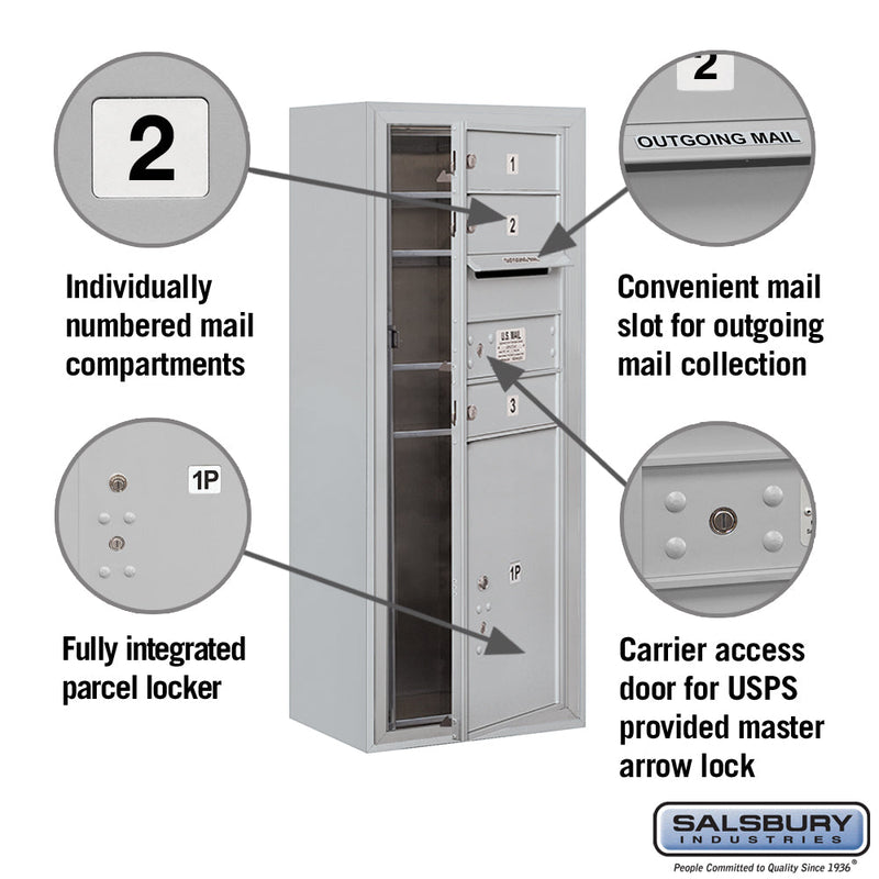 Salsbury 10 Door High Surface Mounted 4C Horizontal Mailbox with 3 Doors and 1 Parcel Locker with USPS Access