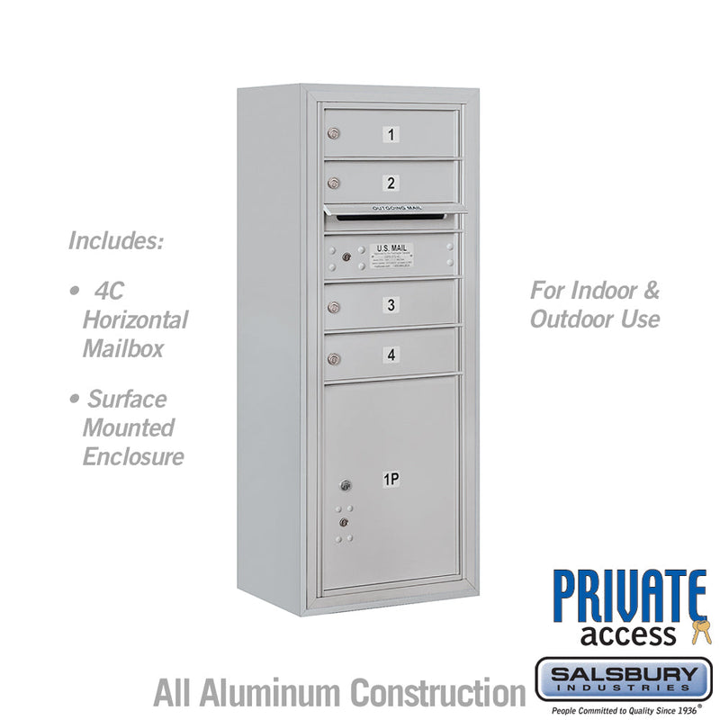 Salsbury 10 Door High Surface Mounted 4C Horizontal Mailbox with 4 Doors and 1 Parcel Locker with Private Access