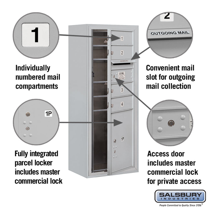 Salsbury 10 Door High Surface Mounted 4C Horizontal Mailbox with 4 Doors and 1 Parcel Locker with Private Access