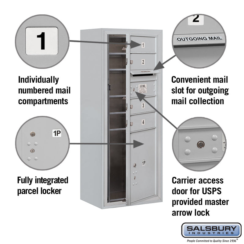 Salsbury 10 Door High Surface Mounted 4C Horizontal Mailbox with 4 Doors and 1 Parcel Locker with USPS Access