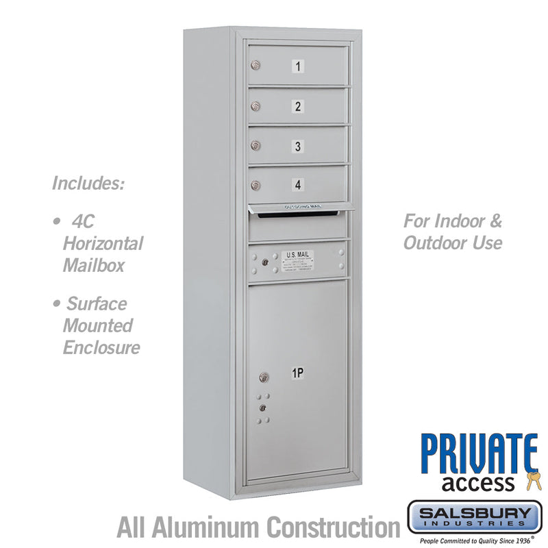 Salsbury 11 Door High Surface Mounted 4C Horizontal Mailbox with 4 Doors and 1 Parcel Locker with Private Access