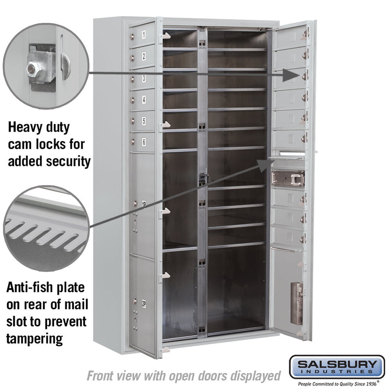 Salsbury Maximum Height Surface Mounted 4C Horizontal Mailbox with 15 Doors and 3 Parcel Lockers with Private Access