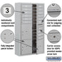 Salsbury Maximum Height Surface Mounted 4C Horizontal Mailbox with 15 Doors and 3 Parcel Lockers with USPS Access