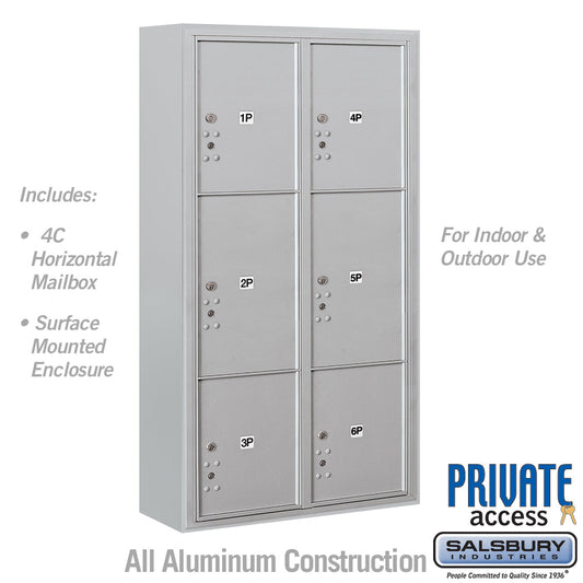Maximum Height Surface Mounted 4C Horizontal Parcel Locker with 6 Parcel Lockers with Private Access