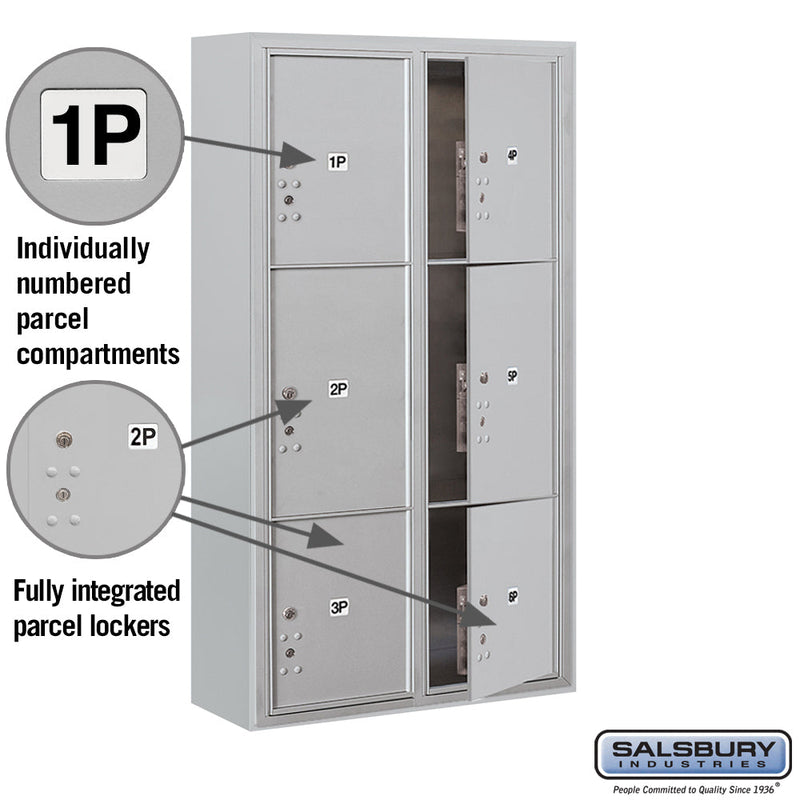 Maximum Height Surface Mounted 4C Horizontal Parcel Locker with 6 Parcel Lockers with Private Access