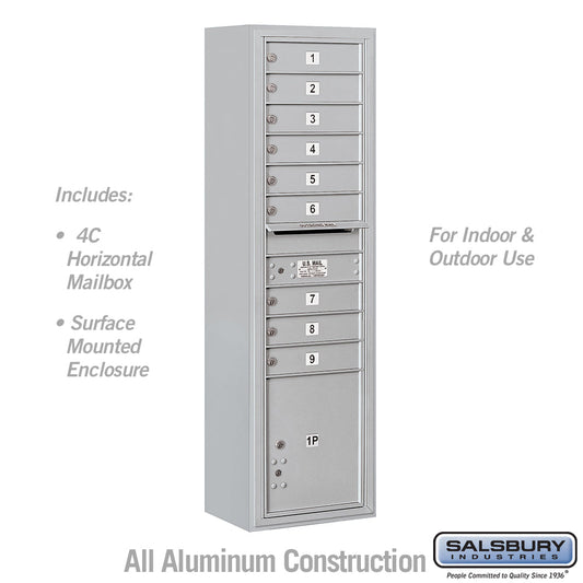 Salsbury Maximum Height Surface Mounted 4C Horizontal Mailbox with 9 Doors and 1 Parcel Locker with USPS Access