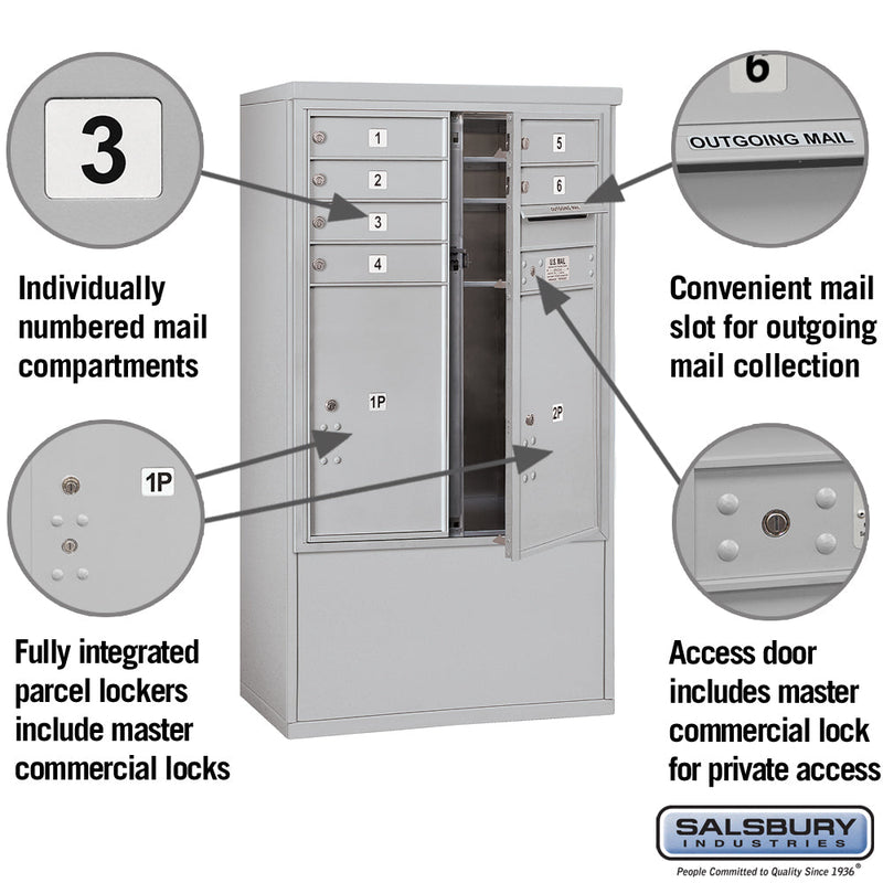 Salsbury 10 Door High Free-Standing 4C Horizontal Mailbox with 6 Doors and 2 Parcel Lockers with Private Access