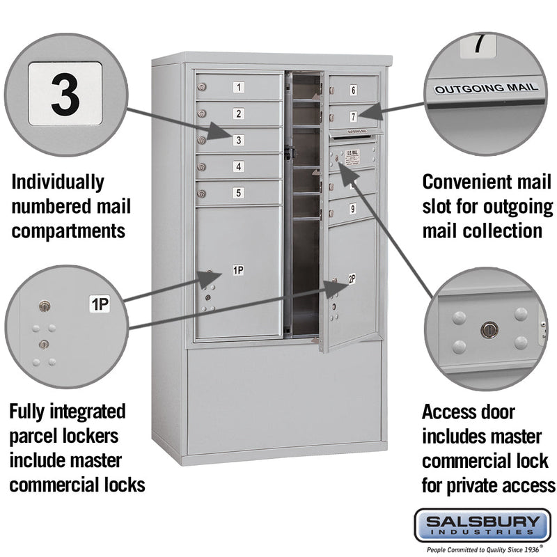Salsbury 10 Door High Free-Standing 4C Horizontal Mailbox with 9 Doors and 2 Parcel Lockers with Private Access