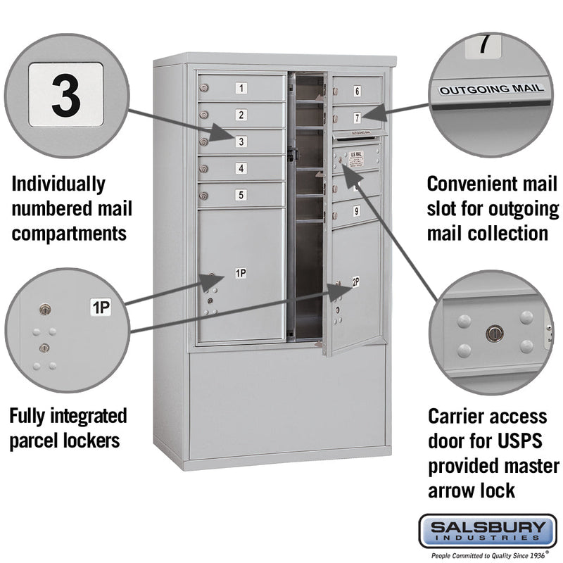 Salsbury 10 Door High Free-Standing 4C Horizontal Mailbox with 9 Doors and 2 Parcel Lockers with USPS Access
