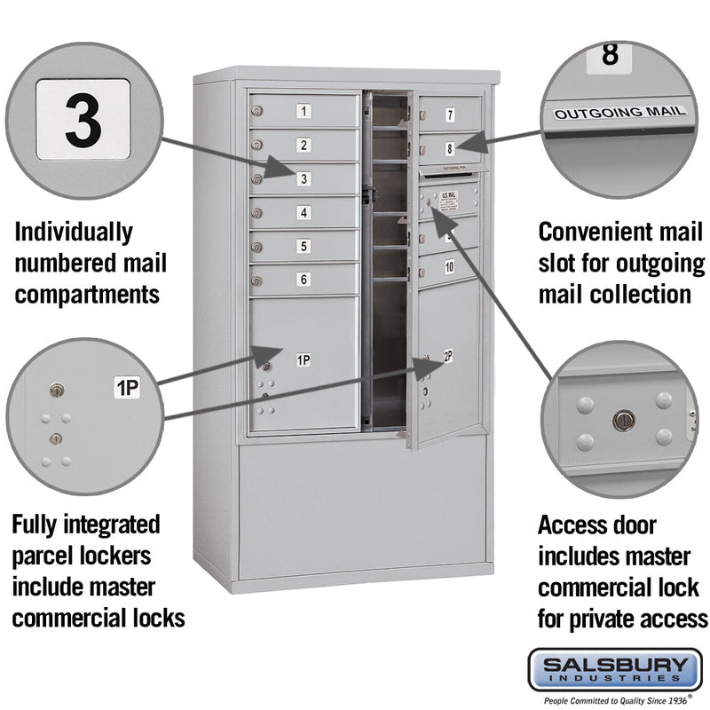 Salsbury 10 Door High Free-Standing 4C Horizontal Mailbox with 10 Doors and 2 Parcel Lockers with Private Access