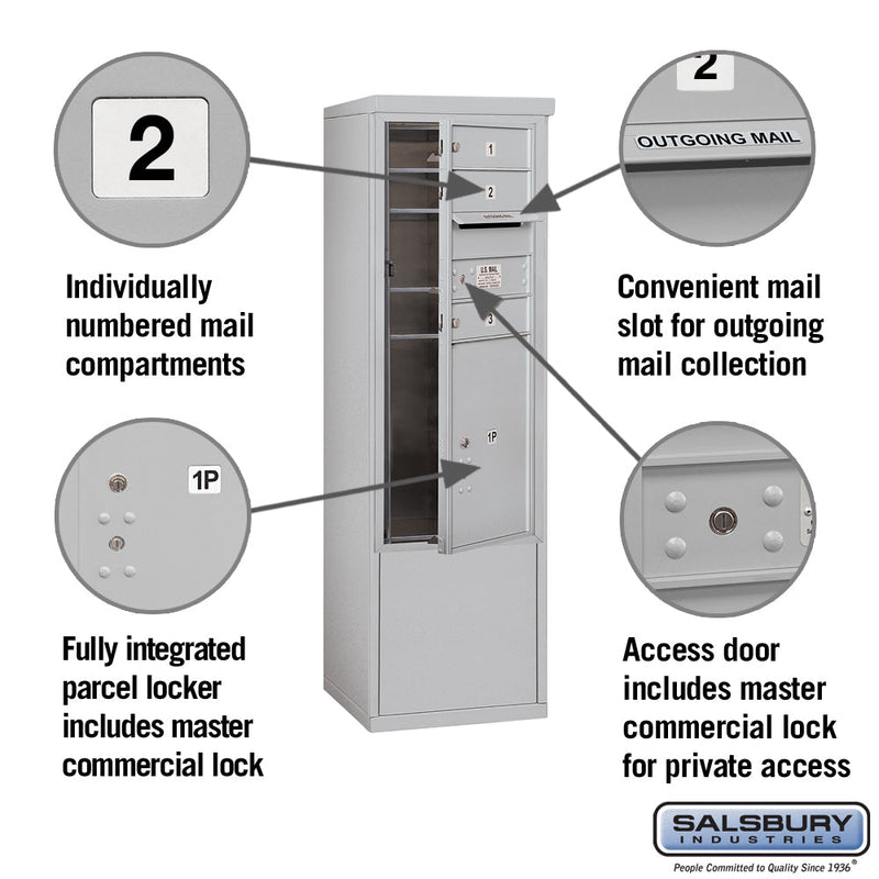 Salsbury 10 Door High Free-Standing 4C Horizontal Mailbox with 3 Doors and 1 Parcel Locker with Private Access