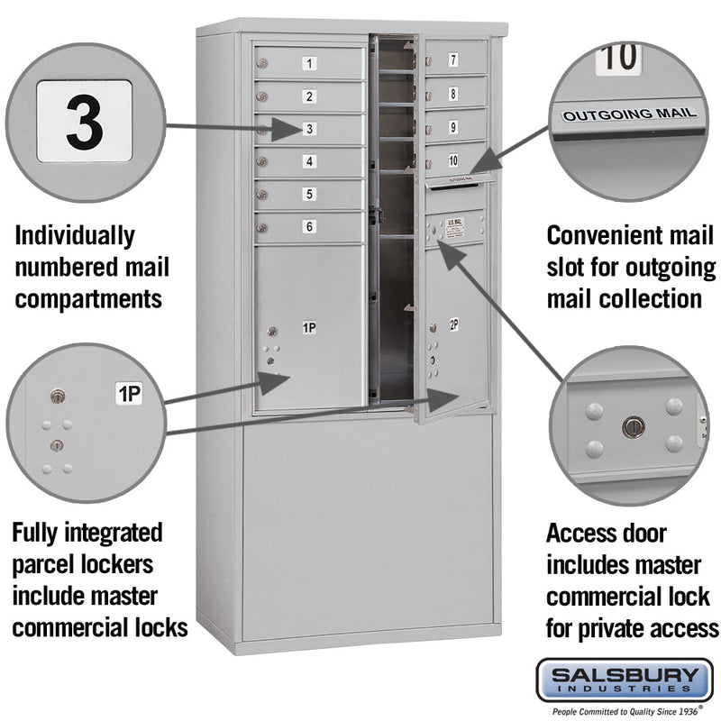 Salsbury 11 Door High Free-Standing 4C Horizontal Mailbox with 10 Doors and 2 Parcel Lockers with Private Access