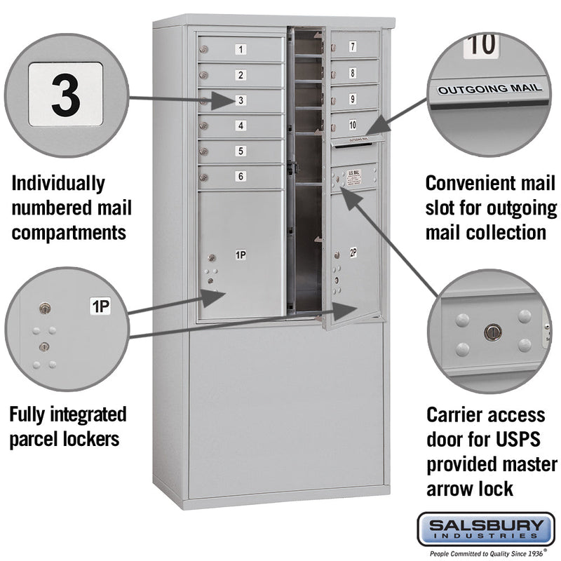 Salsbury 11 Door High Free-Standing 4C Horizontal Mailbox with 10 Doors and 2 Parcel Lockers with USPS Access