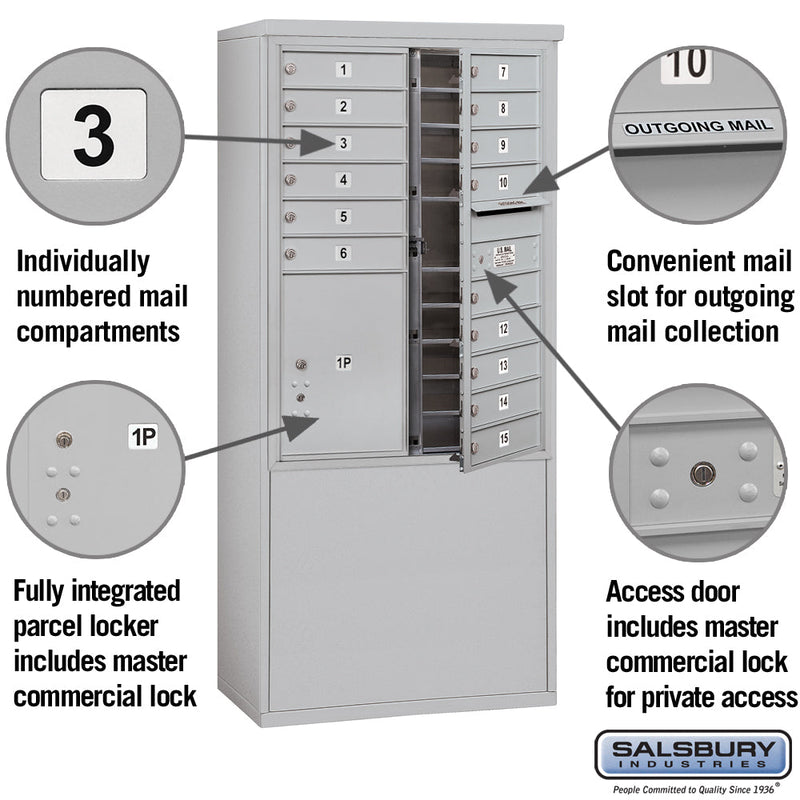 Salsbury 11 Door High Free-Standing 4C Horizontal Mailbox with 15 Doors and 1 Parcel Locker with Private Access