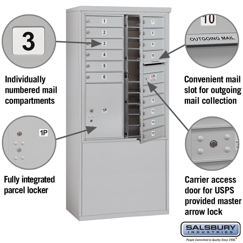 Salsbury 11 Door High Free-Standing 4C Horizontal Mailbox with 15 Doors and 1 Parcel Locker with USPS Access
