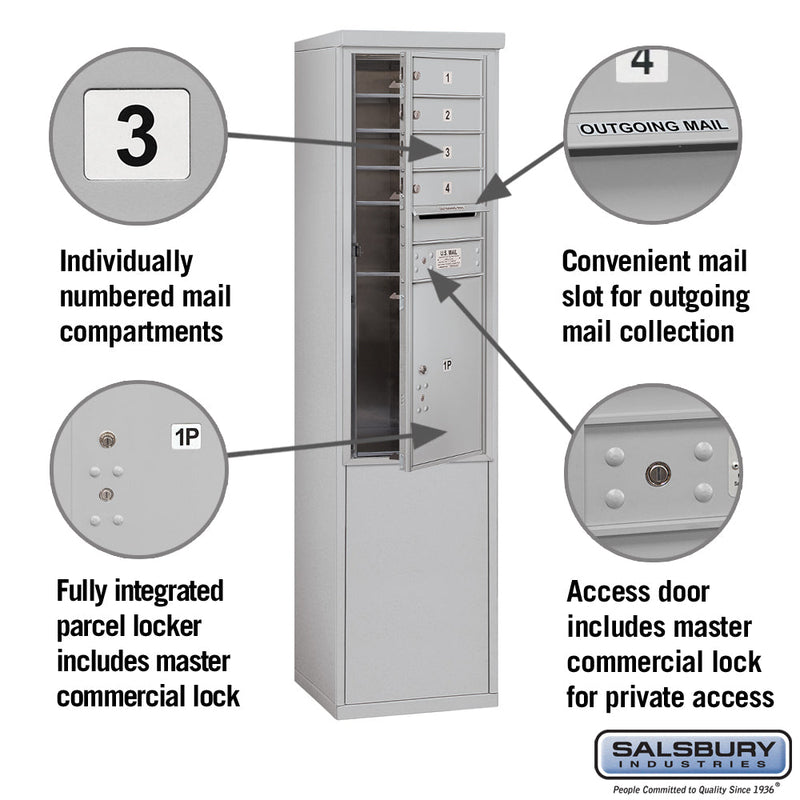 Salsbury 11 Door High Free-Standing 4C Horizontal Mailbox with 4 Doors and 1 Parcel Locker with Private Access