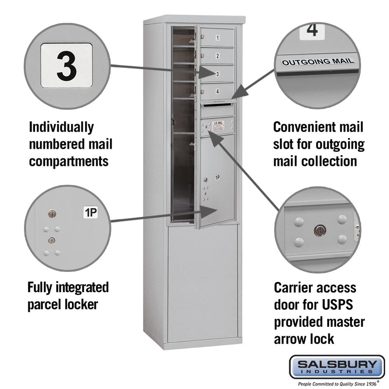 Salsbury 11 Door High Free-Standing 4C Horizontal Mailbox with 4 Doors and 1 Parcel Locker with USPS Access