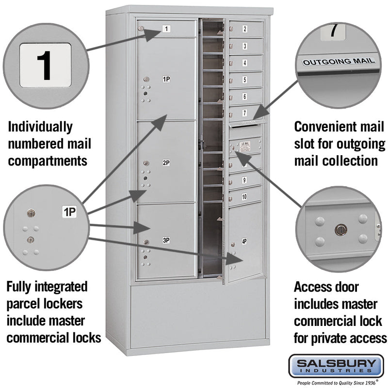 Salsbury Maximum Height Free-Standing 4C Horizontal Mailbox with 10 Doors and 4 Parcel Lockers Private Access