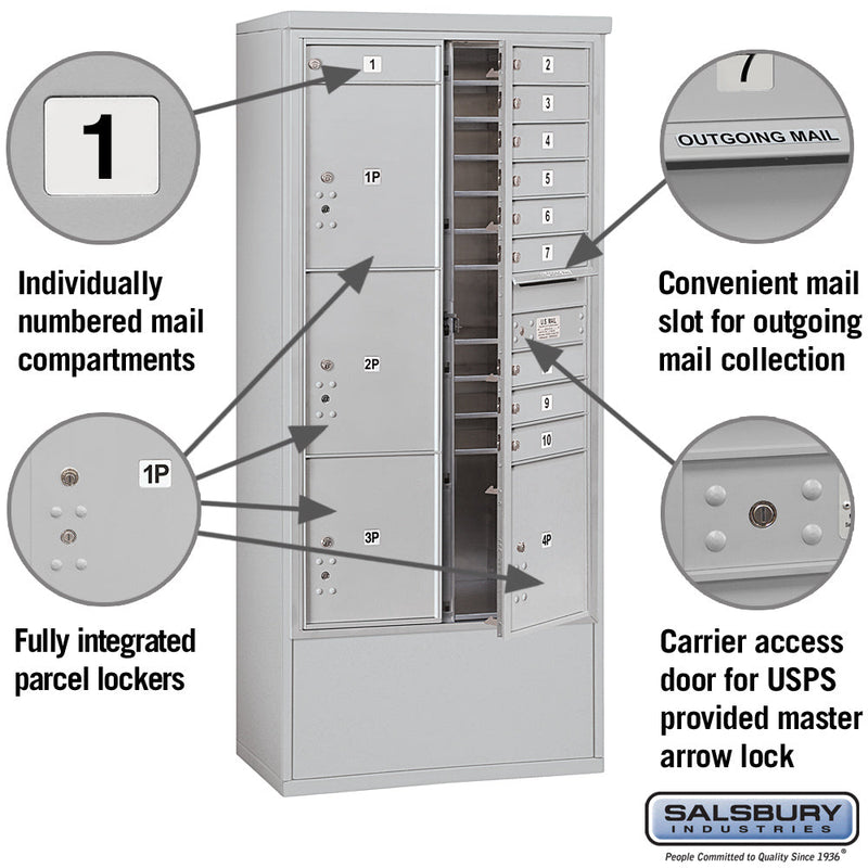 Salsbury Maximum Height Free-Standing 4C Horizontal Mailbox with 10 Doors and 4 Parcel Lockers with USPS Access