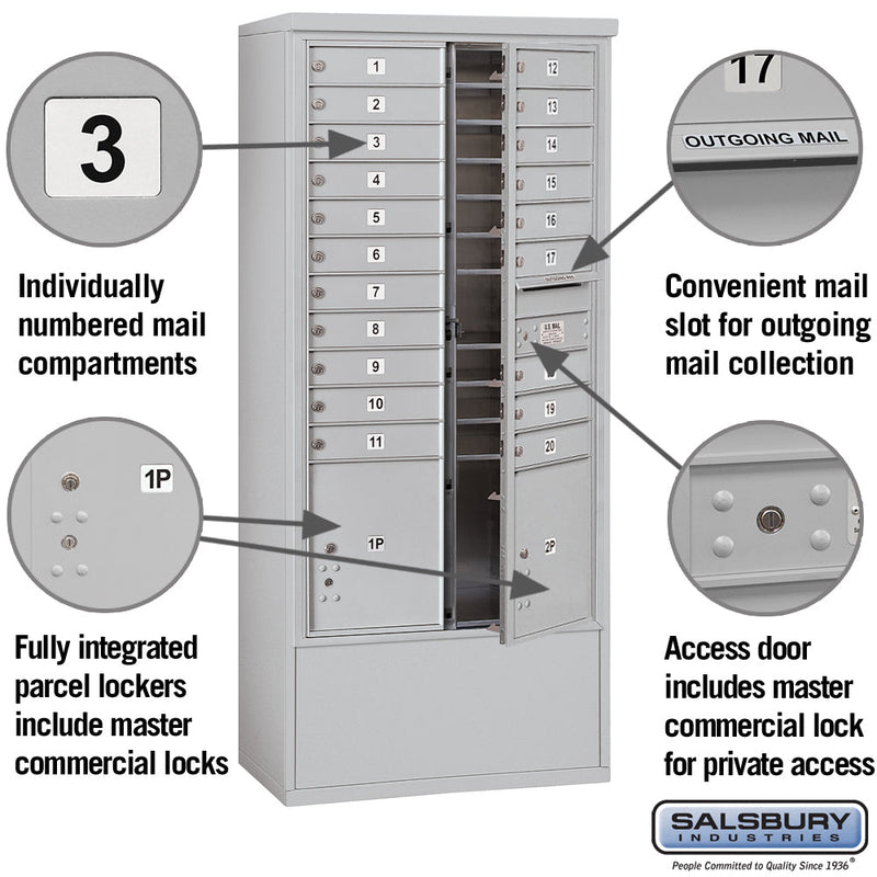 Salsbury Maximum Height Free-Standing 4C Horizontal Mailbox with 20 Doors and 2 Parcel Lockers with Private Access