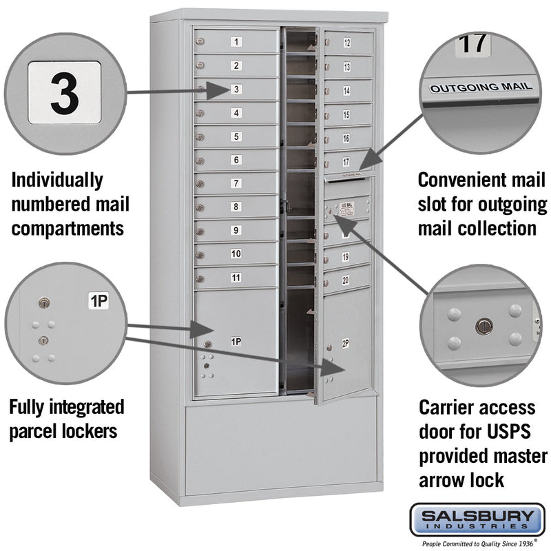 Salsbury Maximum Height Free-Standing 4C Horizontal Mailbox with 20 Doors and 2 Parcel Lockers with USPS Access