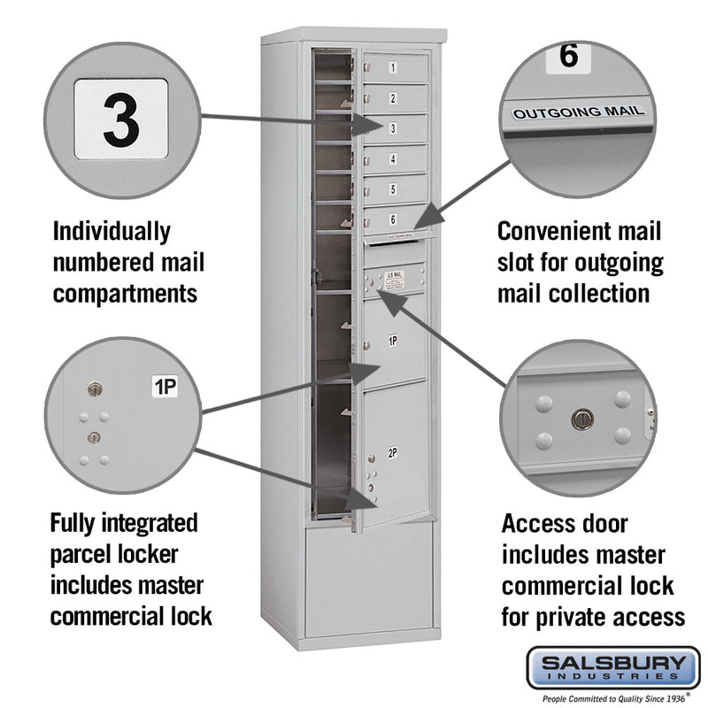 Salsbury Maximum Height Free-Standing 4C Horizontal Mailbox with 6 Doors and 2 Parcel Lockers with Private Access