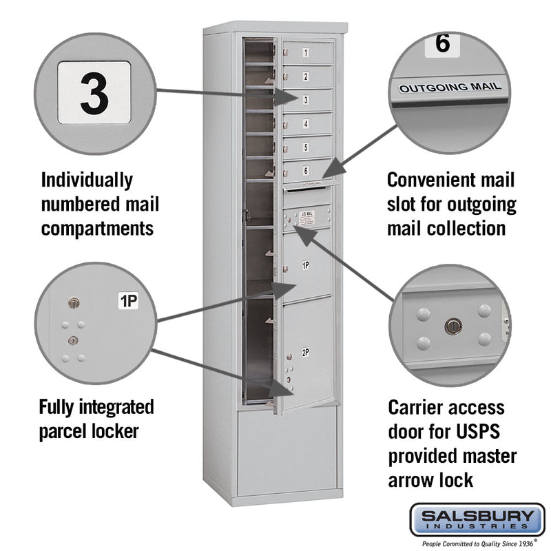 Salsbury Maximum Height Free-Standing 4C Horizontal Mailbox with 6 Doors and 2 Parcel Lockers with USPS Access