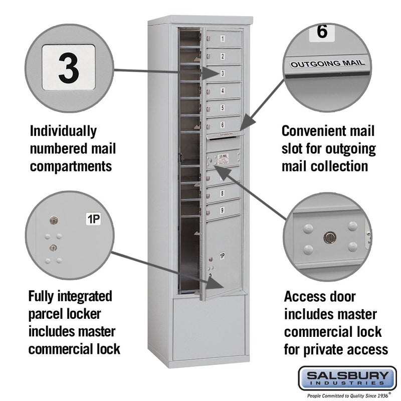 Salsbury Maximum Height Free-Standing 4C Horizontal Mailbox with 9 Doors and 1 Parcel Locker with Private Access