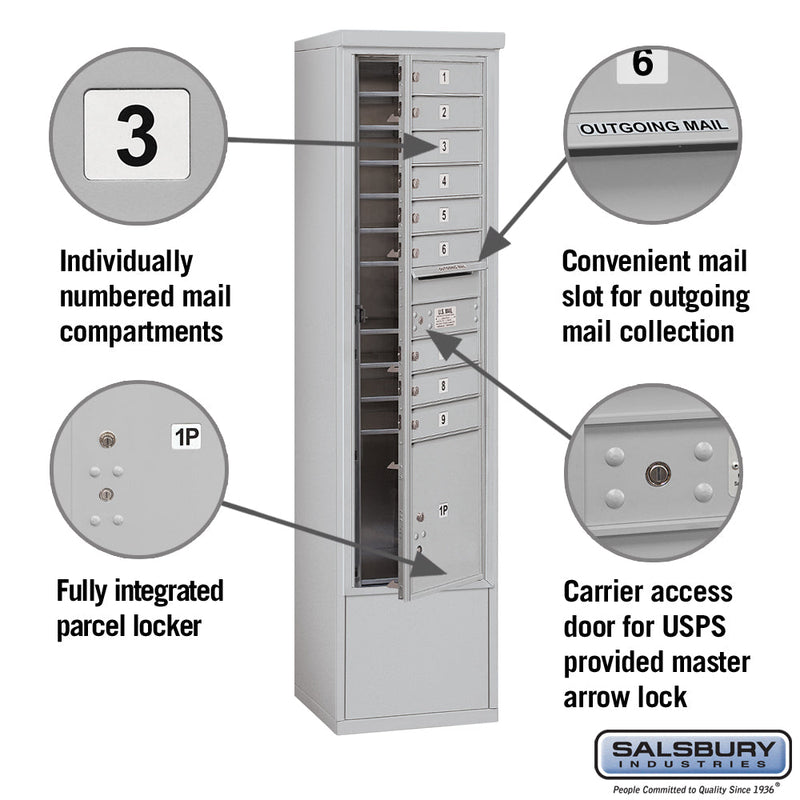 Salsbury Maximum Height Free-Standing 4C Horizontal Mailbox with 9 Doors and 1 Parcel Locker with USPS Access