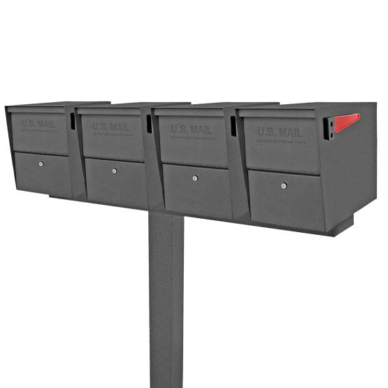Mail Boss Package Master Quad Mailboxes with Post - Granite