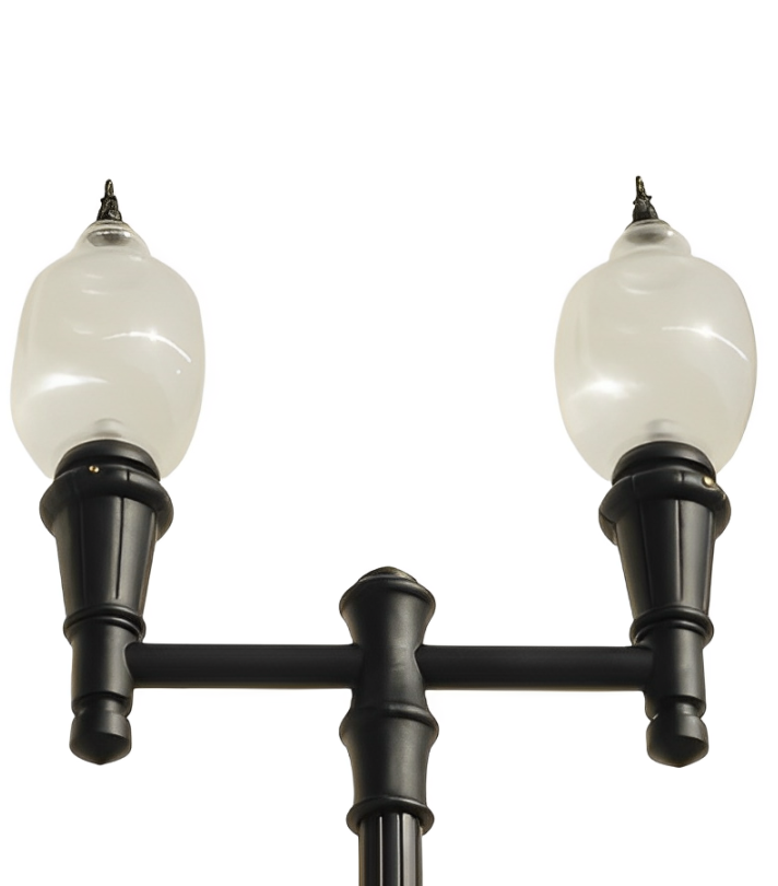 Double Head Municipal Quality LED Street Light Fixture, Pole, and Pedestal Combo