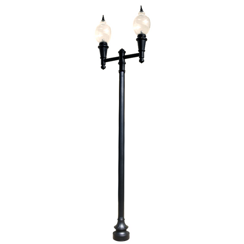 Double Head Municipal Quality LED Street Light Fixture, Pole, and Pedestal Combo With 8 Feet Pole