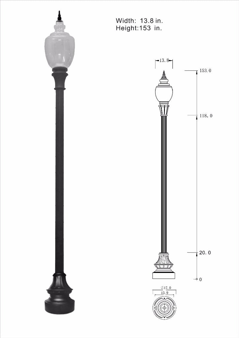 Affordable Decorative Municipal Quality LED Street Light Fixture, Pole, and Pedestal Combo