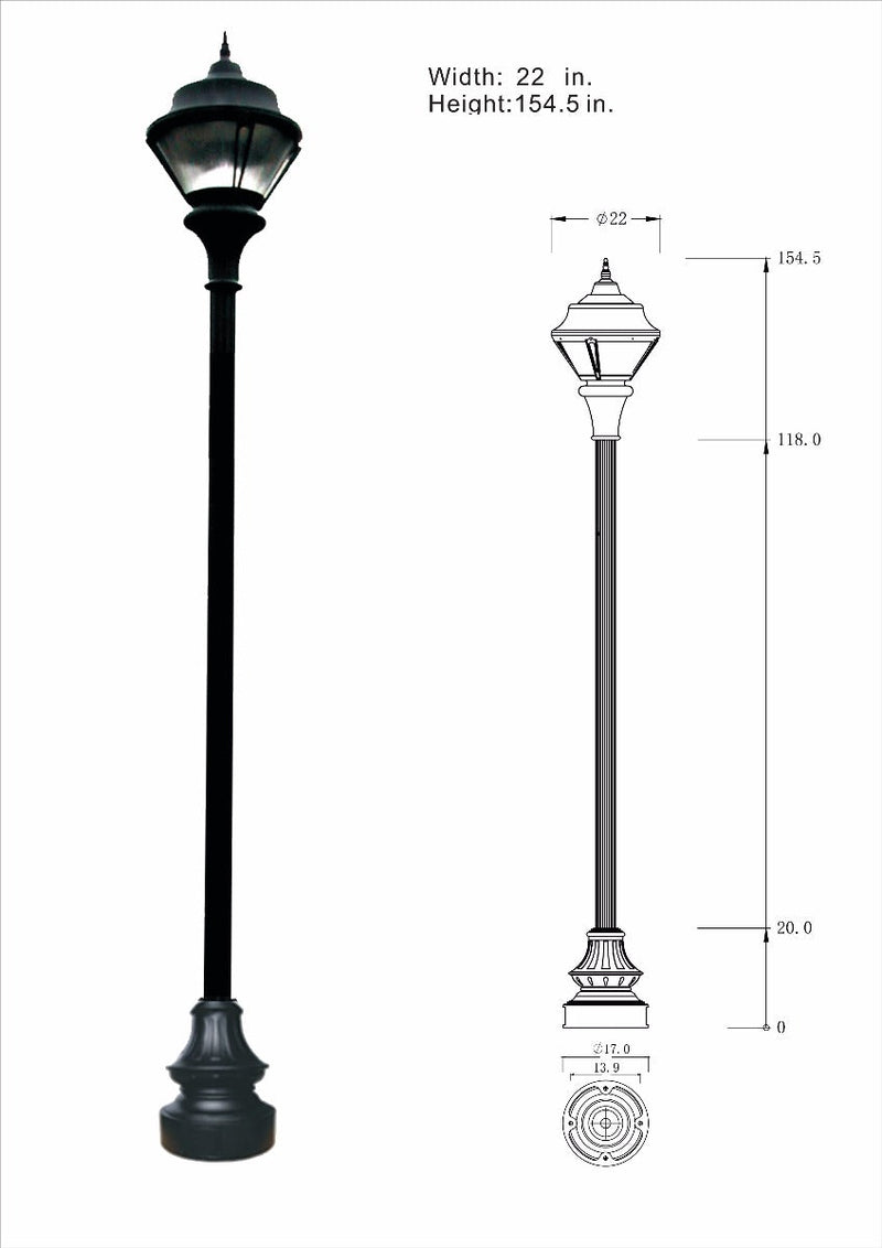 Traditional Municipal Quality LED Street Light Fixture, Pole, and Pedestal Combo